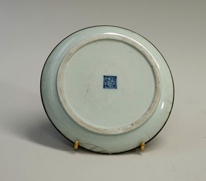 Plate in blue white porcelain decorated with...