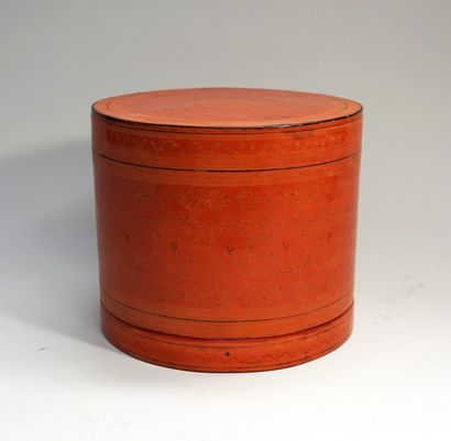 Antique round offering box in orange and...