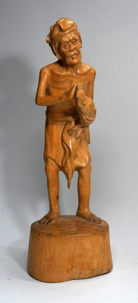 Peasant with rooster in exotic wood. Modern...