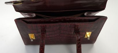 Vintage handbag in red crocodile style leather....