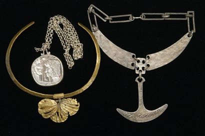 SET of silver plated metal and brass designer...