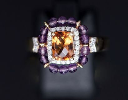 BAGUE en argent doré (vermeil) 925/°° centrée...