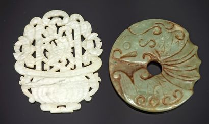 SET of two engraved white and green hard...