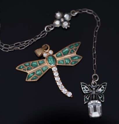 Butterfly pendant in gold metal set with...