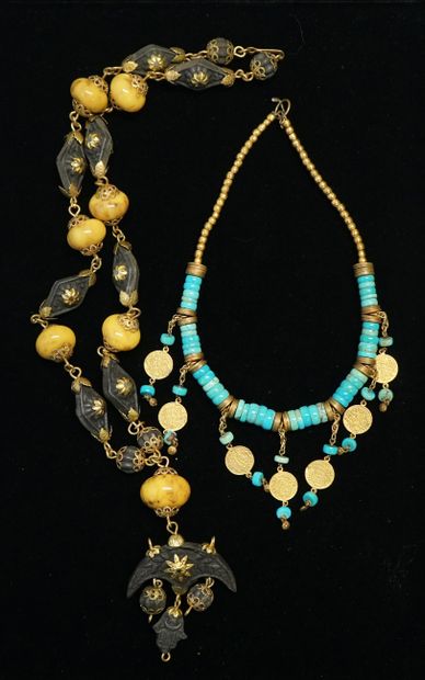 SET composed of 2 necklaces, one in turquoise...