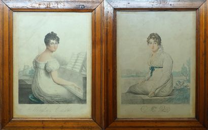 Two engravings in colors representing young...