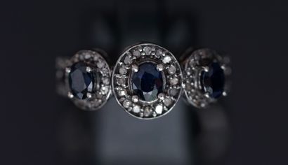 BAGUE en argent patiné noir 925/°° sertie...