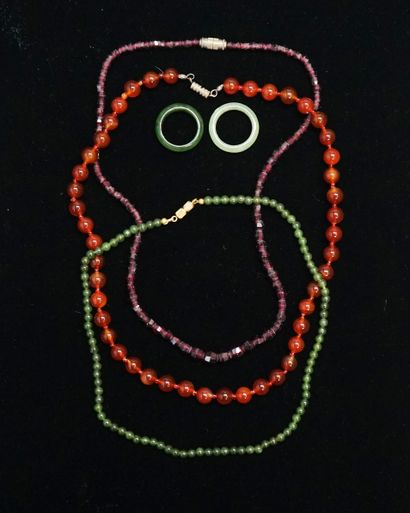 SET of 3 necklaces made of carnelian, green...