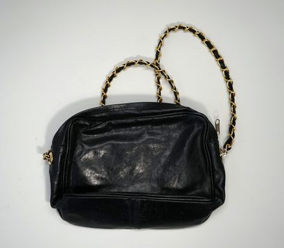 Black leather bag partly padded, leather...