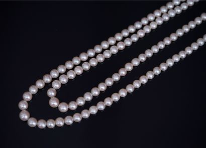 COLLIER double rang en chute de perles cultures,...