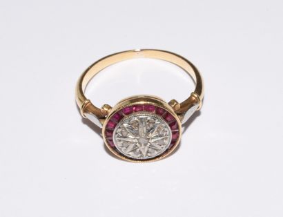 18K (750/°°) gold ring, round, set with rose-cut...