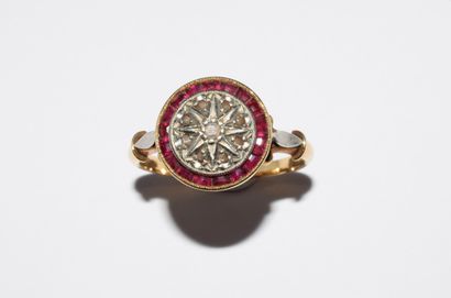 18K (750/°°) gold ring, round, set with rose-cut...