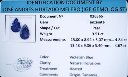 PAIR of pear cut tanzanite - with certificate...