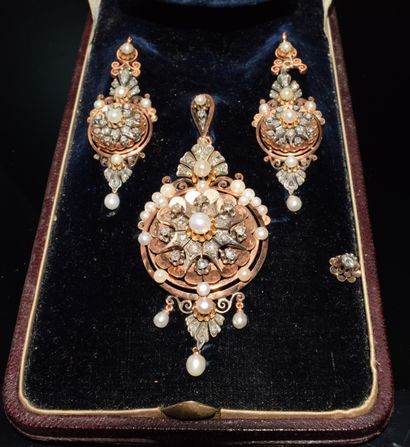 PENDANT brooch and PAIR OF EARRINGS set,...