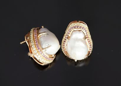 PAIR OF EAR CLIPS (for pierced ears) in gold-plated...