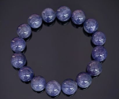 BRACELET of round beads of tanzanite of 14mm....