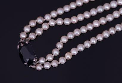 COLLIER double rang en chute de perles cultures,...