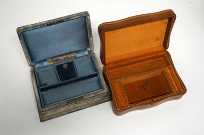 SET of 2 antique jewelry boxes, one in velvet...