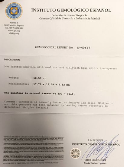 TANZANITE on paper 18.56ct with certificate...