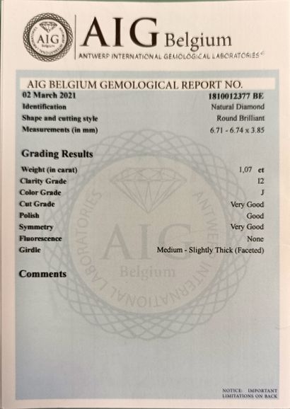 DIAMOND on paper 1.07ct certif - J - I2