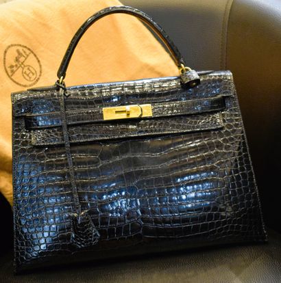 HERMES - BAG model KELLY, in black crocodile...