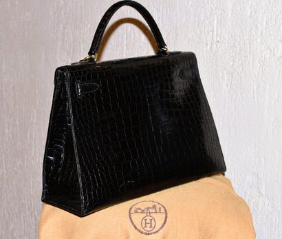 HERMES - BAG model KELLY, in black crocodile...