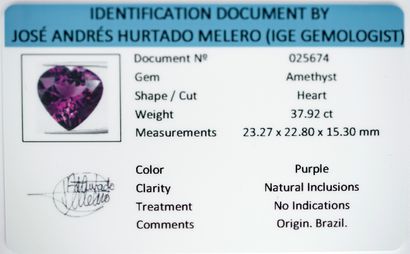 AMETHYSTE coeur sur papier 37.9ct avec c...