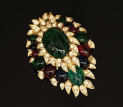 CINER - LARGE gilded metal brooch set with...