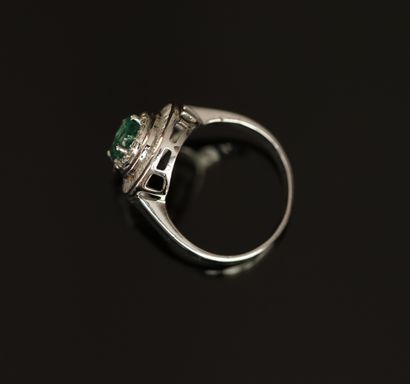 BAGUE or gris 18k (750/°°) centrée d'une...