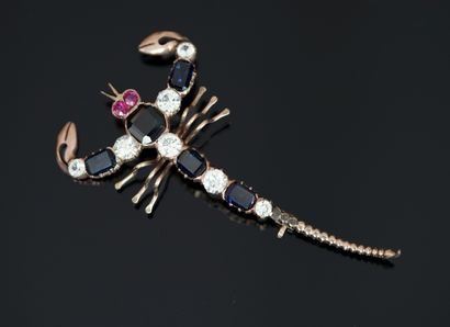 BROCHE SCORPION en or 9k (375/°°) sertie...