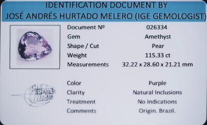 AMETHYSTE coeur sur papier 115.33ct avec...