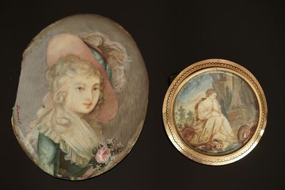ENSEMBLE composé d'1 petite huile sur toile...