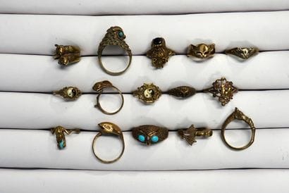 FANTAISIE - LOT de 15 BAGUES en laiton animaux...
