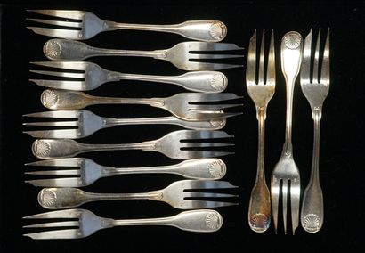 CHRISTOFLE - 12 silver-plated dessert FORKS...