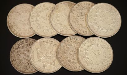 ENSEMBLE de 9 PIECES 10 FRANCS argent. PB:...
