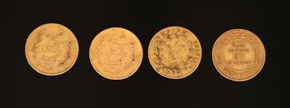 LOT de 4 PIECES de 10 FRANCS or, 3 de Tunisie...