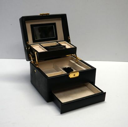 Black leatherette jewelry box with compartments,...