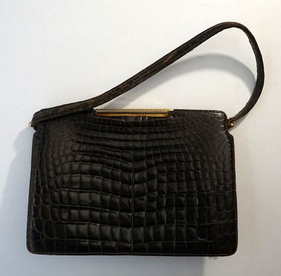 ENSEMBLE de 2 SACS vintage en cuir noir et...