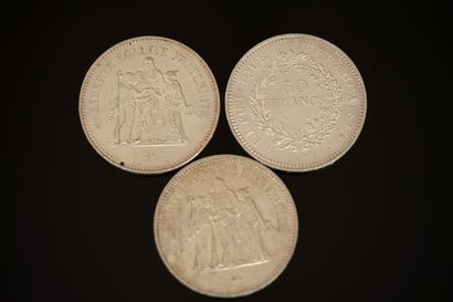 ENSEMBLE de 3 PIECES 50 FRANCS argent. PB:...