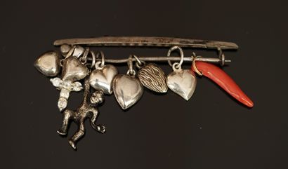BROCHE BARRETTE sertie de pierres rouges...