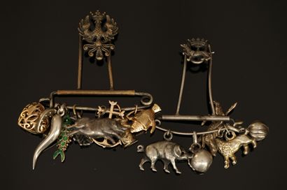 ENSEMBLE en argent min 800/°° (cochon, chiens,...