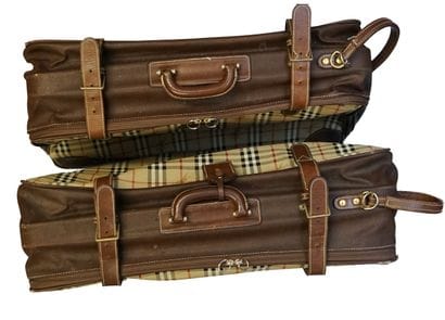 BURBERRY'S - 2 VALISES vintage en cuir et...