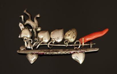 BROCHE BARRETTE sertie de pierres rouges...