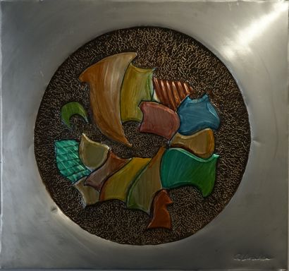 Panneau décoratif en aluminium repoussé et...