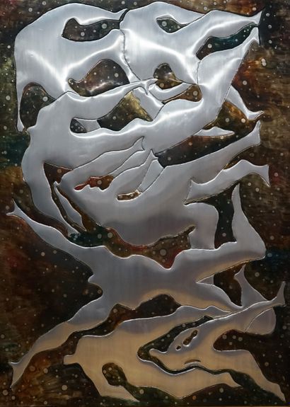Panneau décoratif en aluminium repoussé et...