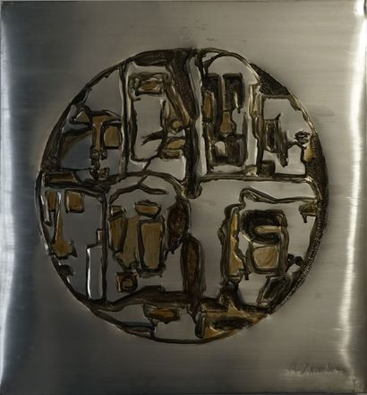 Panneau décoratif en aluminium repoussé et...