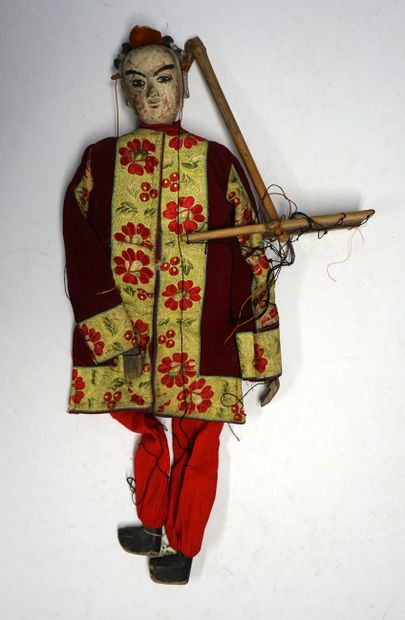 Marionnette à fils en bois polychrome et...