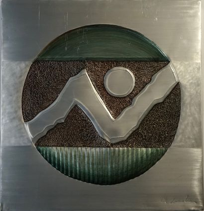 Panneau décoratif en aluminium repoussé et...
