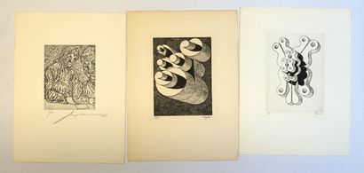 Ensemble de 6 lithographies ou pointes sèches...