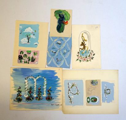 Lot de dessins divers gouaches, certains...
